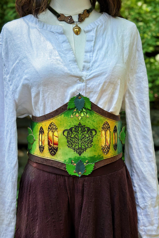 "The Greenman’s Glade" - OOAK Corset Belt - Size Large