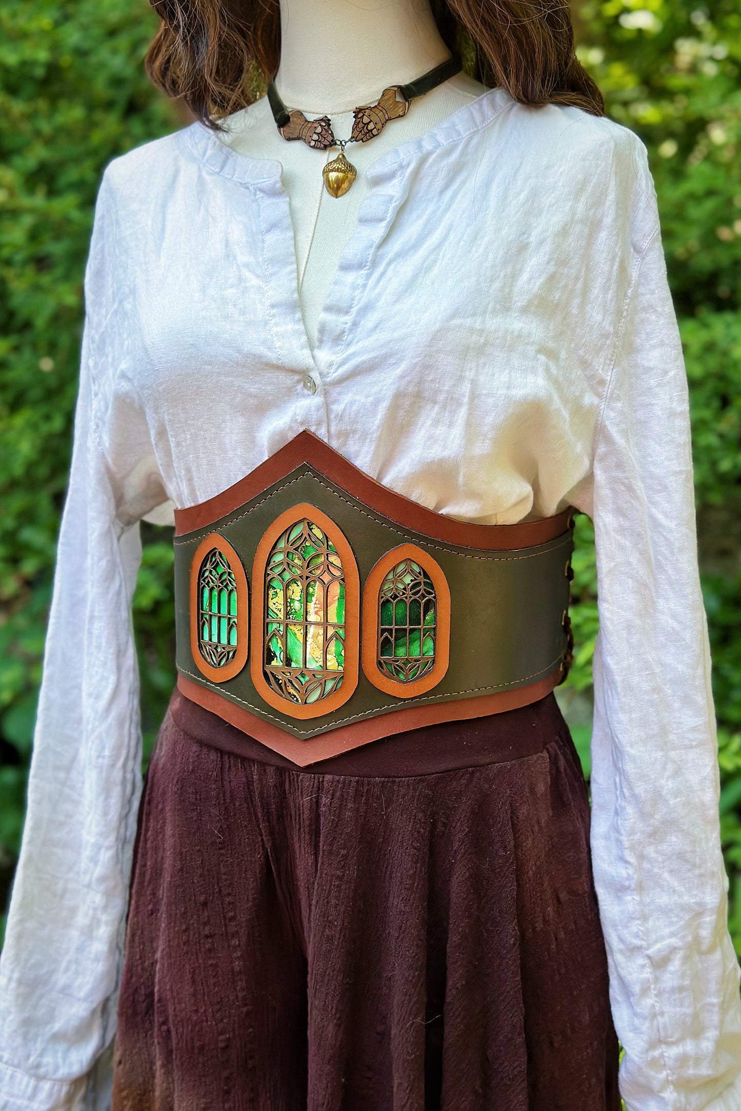 "Emerald Cathedral" - OOAK Corset Belt - Size Extra Small