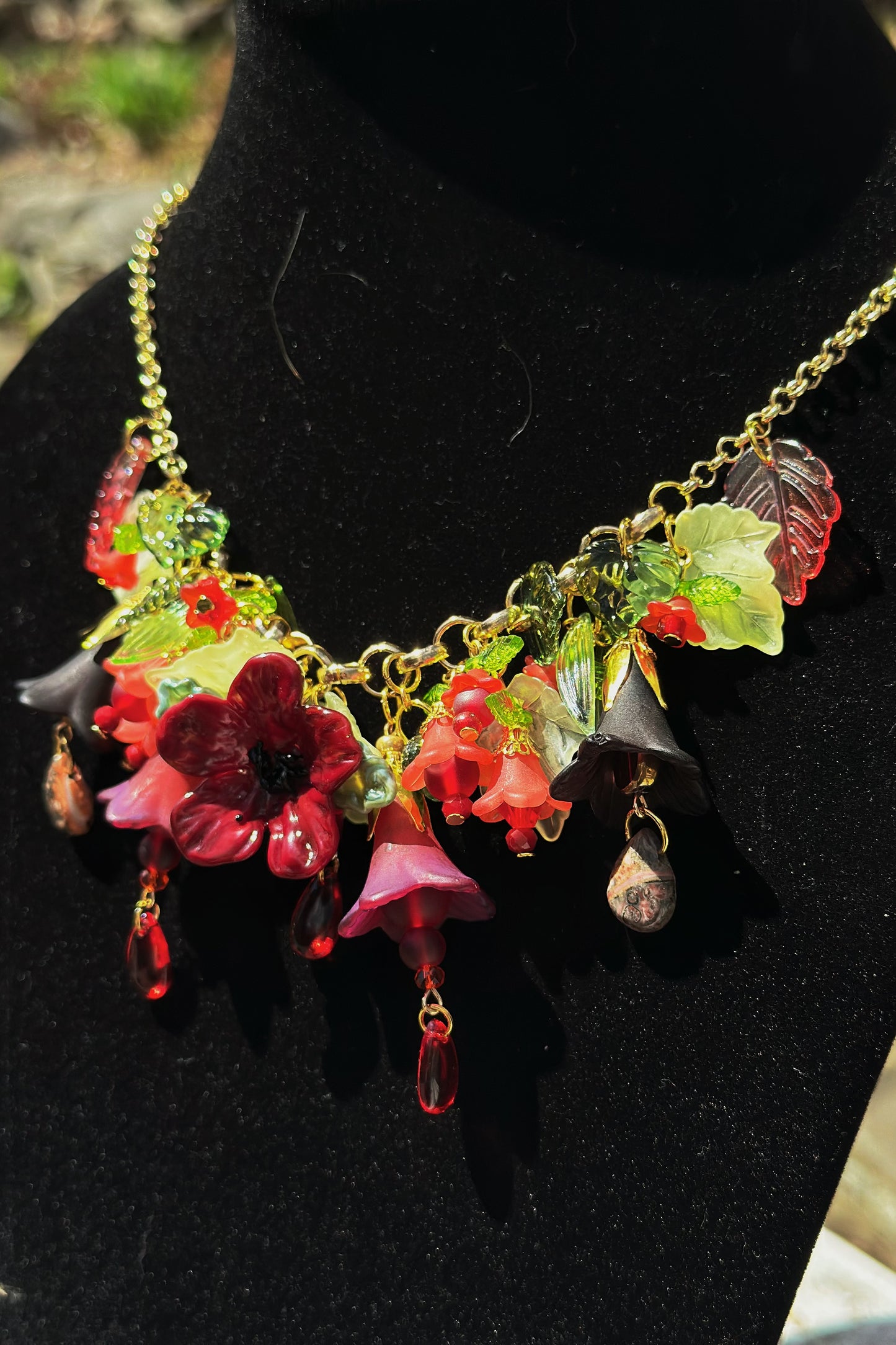Crimson Dewdrops - Flower Fairy Mantle Necklace