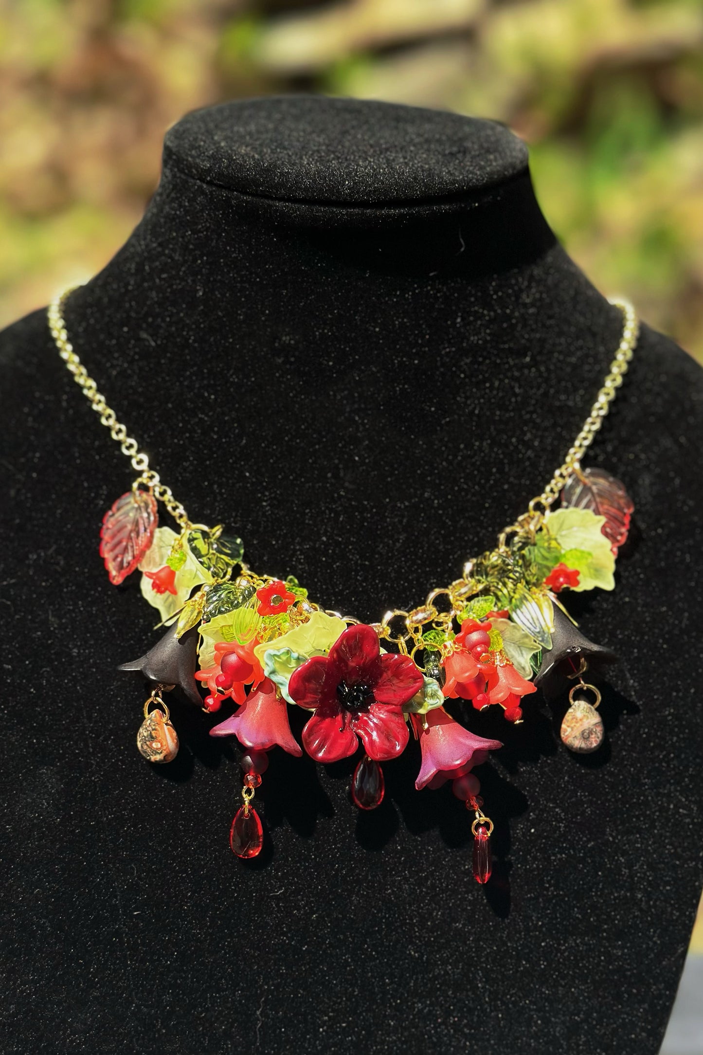 Crimson Dewdrops - Flower Fairy Mantle Necklace