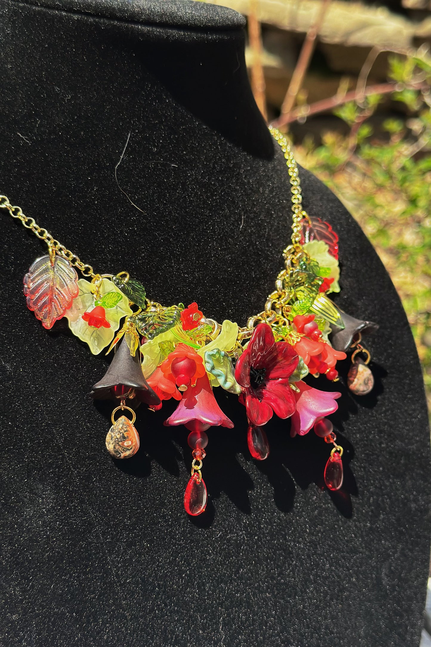 Crimson Dewdrops - Flower Fairy Mantle Necklace