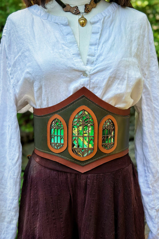 "Emerald Cathedral" - OOAK Corset Belt - Size Extra Small